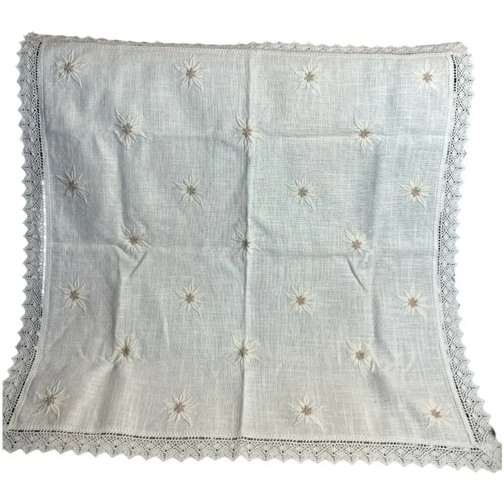 German Made Ivory Linen Floral Embroidery Lace Doily Cloth 30.5